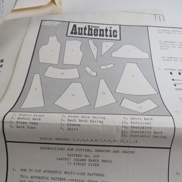 VTG Authenic Pattern Inc #309 Large Full Square Dancing Circle Skirt Pointed Hem - Picture 7 of 12